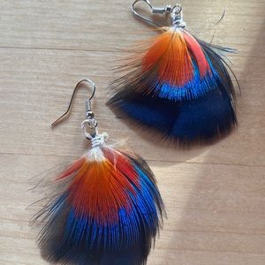 Feather Earrings Handmade by Indigenous Women Amazon Rainforest, Ecuador